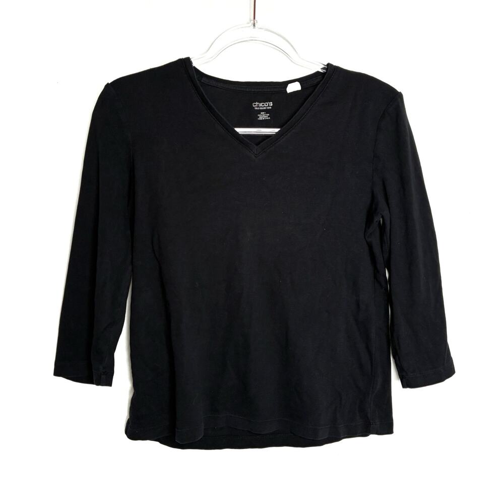 Chico's Black True Color Tees 3/4 Sleeve Casual Shirt 100% Cotton Chicos 1/US M